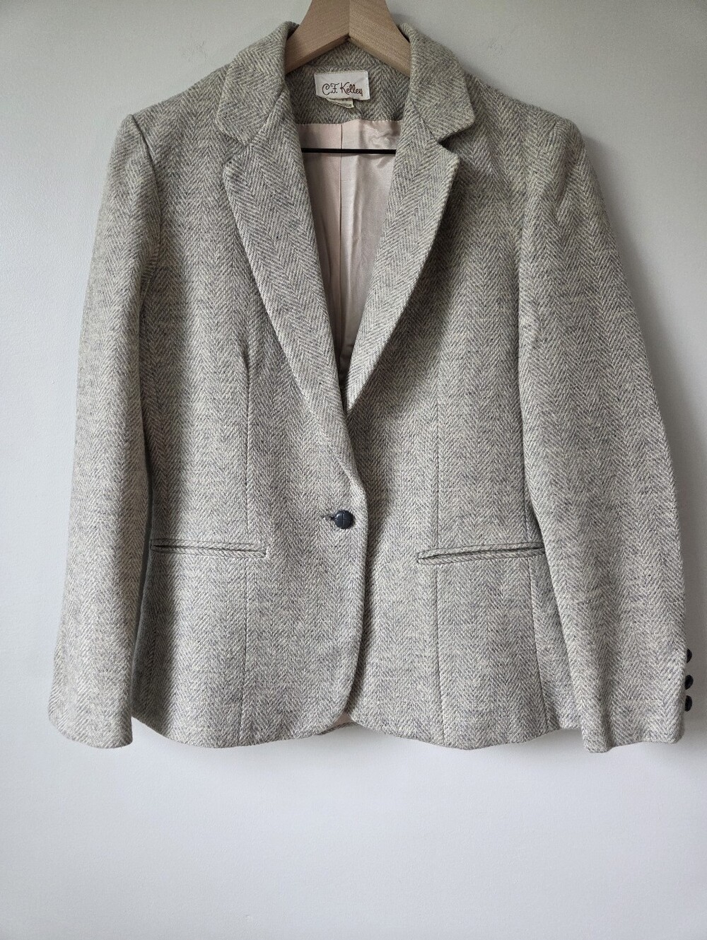 Vintage C.F. Kelley Gray Wool Herringbone Blazer Jacket Womens Size 9
